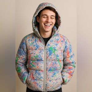H&M Colorful Splatter Hooded Puffer Jacket